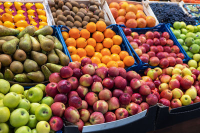 High angle view of fruits for sale at market stall