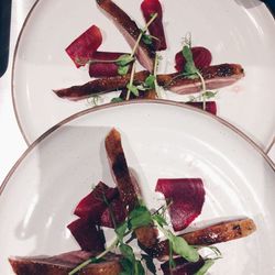 High angle view of dessert in plate on table