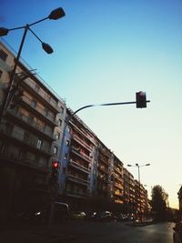 Low angle view of buildings against clear sky