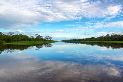 Scenic view of calm lake against sky