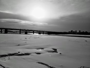 Scenic view of snow covered land against sky