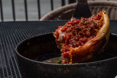 High angle view of meat in container
