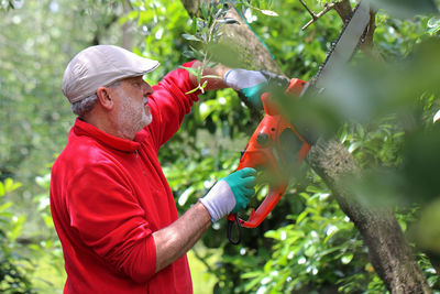 Man working on plant