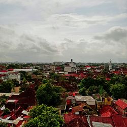 High angle view of cityscape against sky