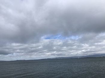 Scenic view of sea against storm clouds