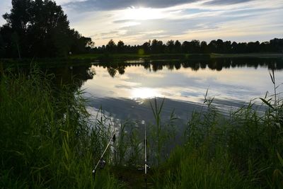 Scenic view of lake against sky during sunset