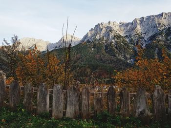 Scenic view of mountains against sky during autumn