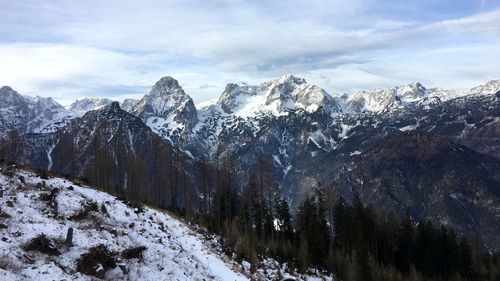 Scenic view of snowcapped mountain against sky