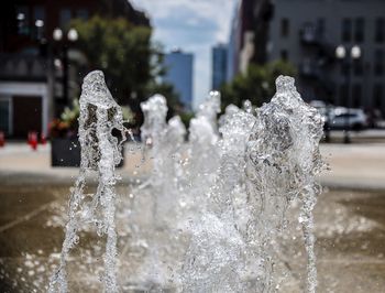 Close-up of water fountain in winter