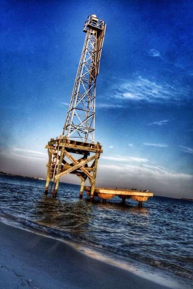 sea, industry, offshore platform, day, no people, sky, horizon over water, blue, water, outdoors, waterfront, cloud - sky, nature, oil industry, drilling rig, architecture, oil pump