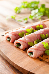 High angle view of vegetables on cutting board