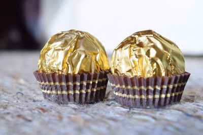 Close-up of wrapped chocolates