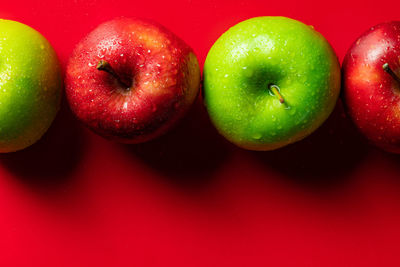 High angle view of apples on table