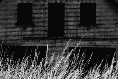 Abandoned building against brick wall