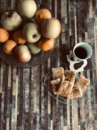 High angle view of breakfast on table