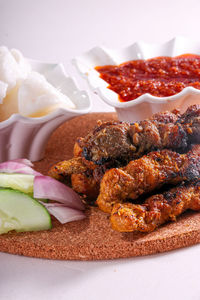 Close-up of breakfast served on table