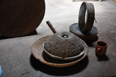 High angle view of bread in container on table