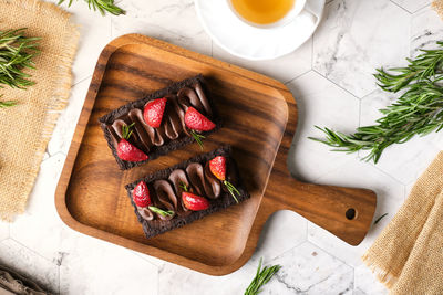 High angle view of food on cutting board