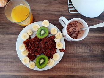 High angle view of breakfast served on table