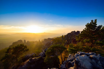 Scenic view of landscape against sky during sunset