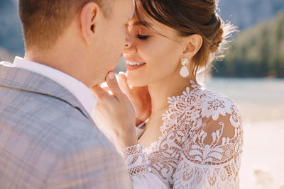 Young couple kissing outdoors