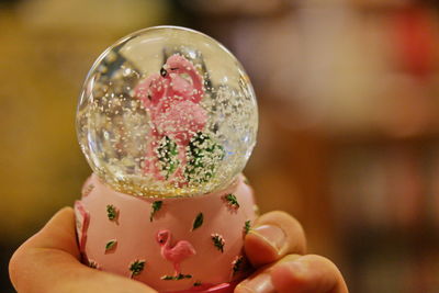 Close-up of human hand holding snow globe at home