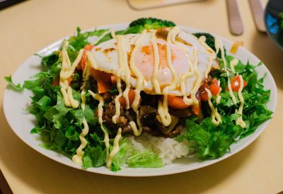 Close-up of taco rice salad in plate