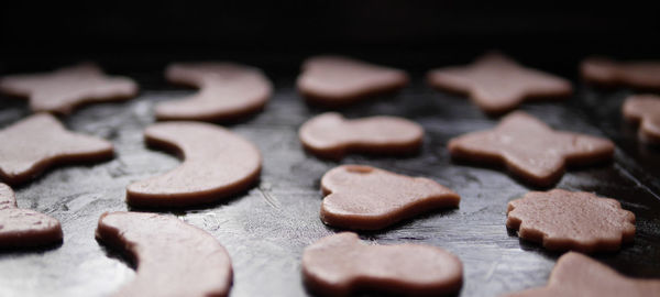 Close-up of cookies in baking sheet