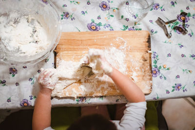 High angle view of woman preparing food