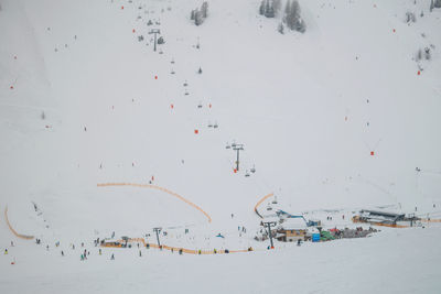 Aerial view of mountain range in winter