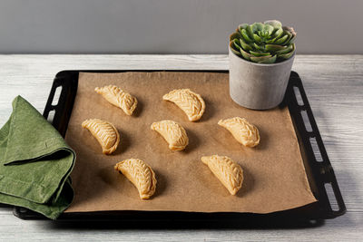 High angle view of food on table