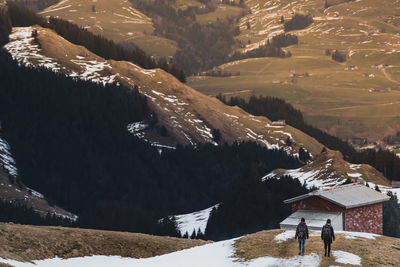 High angle view of snowcapped mountains