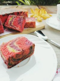 Close-up of cake in plate on table