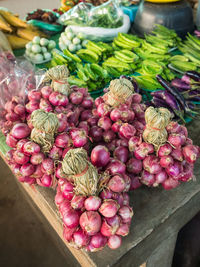 High angle view of vegetables for sale in market