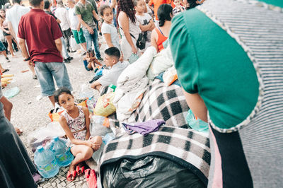 High angle view of people standing outdoors