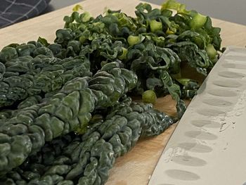 High angle view of chopped vegetables on table