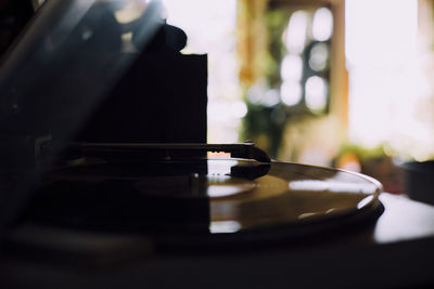 Close-up of disk on turntable