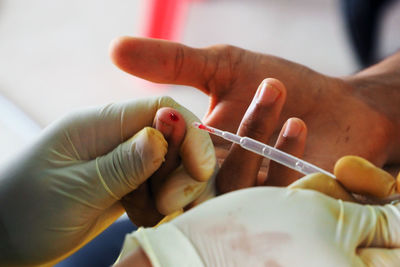 Close-up of hands working