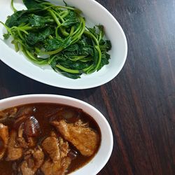 High angle view of meal served on table