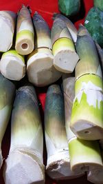 High angle view of chopped vegetables for sale