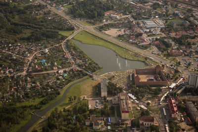 High angle view of cityscape against sky