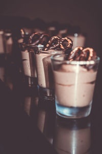 Close-up of dessert in glass on table