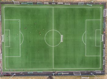 High angle view of soccer field