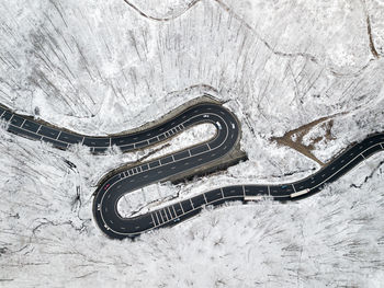 High angle view of snow covered road