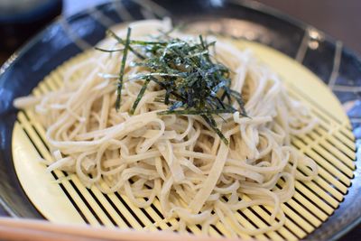 High angle view of rice in bowl on table