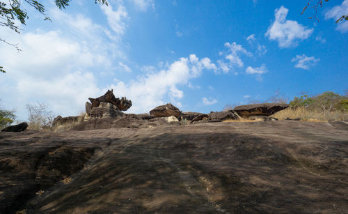 Panoramic view of rock formations on landscape against sky