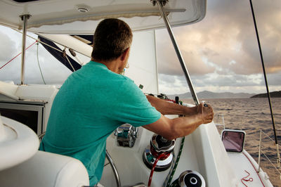 Man traveling in yacht