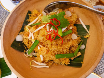 High angle view of food in plate on table