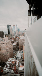 High angle view of buildings in city against sky