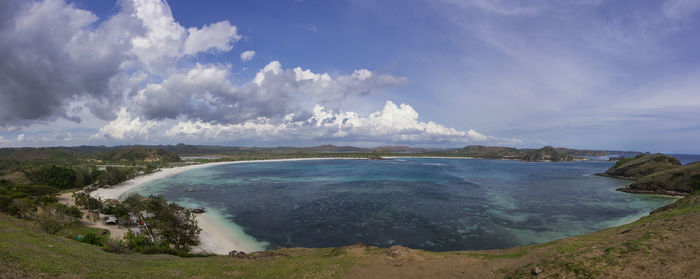 Panoramic view of sea against sky. panoramic view of tanjung ann beach